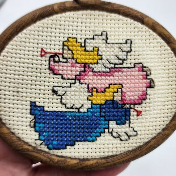 Lot of 3 Vintage counted cross stitch Christmas ornaments Santa, angel & puppy - Picture 3 of 10